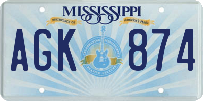 MS license plate AGK874