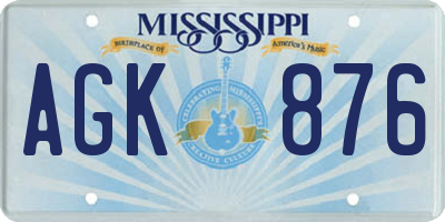 MS license plate AGK876