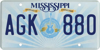 MS license plate AGK880