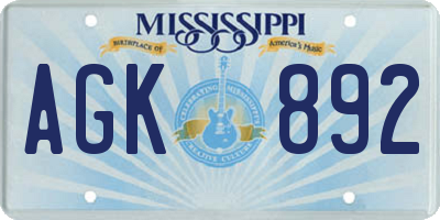 MS license plate AGK892