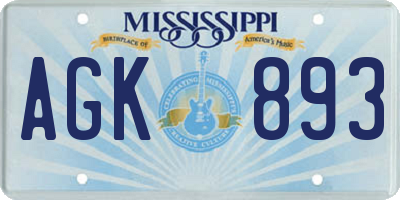 MS license plate AGK893