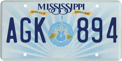 MS license plate AGK894