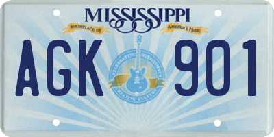 MS license plate AGK901