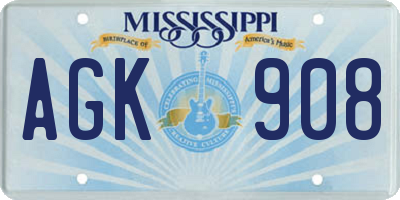 MS license plate AGK908