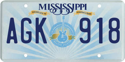 MS license plate AGK918