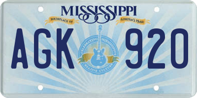 MS license plate AGK920
