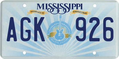 MS license plate AGK926