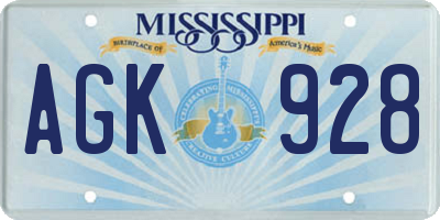 MS license plate AGK928