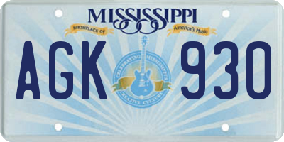 MS license plate AGK930