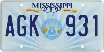 MS license plate AGK931