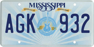 MS license plate AGK932