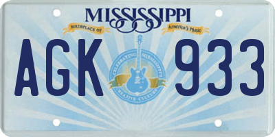 MS license plate AGK933