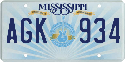 MS license plate AGK934