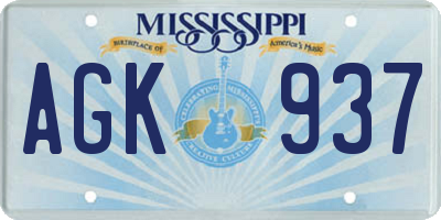 MS license plate AGK937
