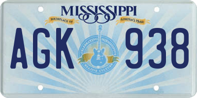 MS license plate AGK938