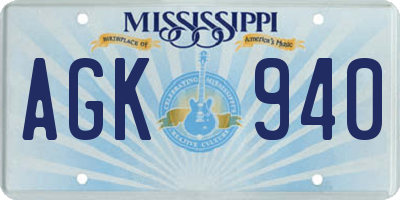 MS license plate AGK940