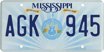 MS license plate AGK945