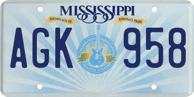 MS license plate AGK958