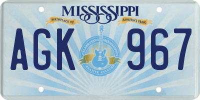MS license plate AGK967
