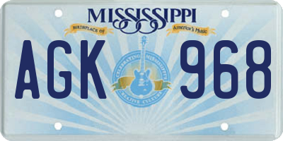 MS license plate AGK968