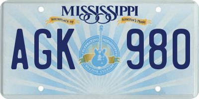 MS license plate AGK980