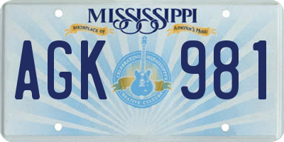 MS license plate AGK981