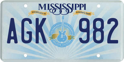MS license plate AGK982
