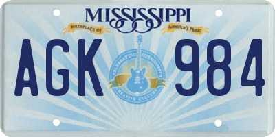 MS license plate AGK984