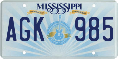 MS license plate AGK985