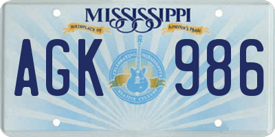 MS license plate AGK986
