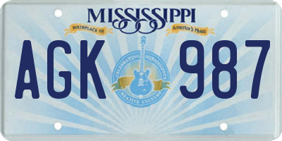 MS license plate AGK987