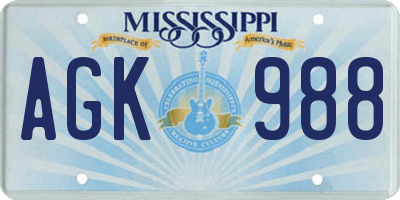 MS license plate AGK988