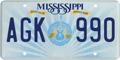 MS license plate AGK990
