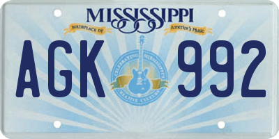 MS license plate AGK992