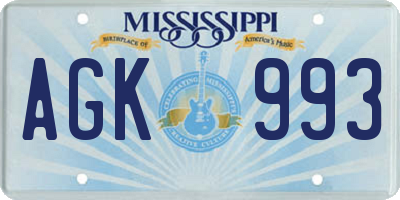 MS license plate AGK993