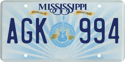 MS license plate AGK994