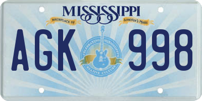 MS license plate AGK998