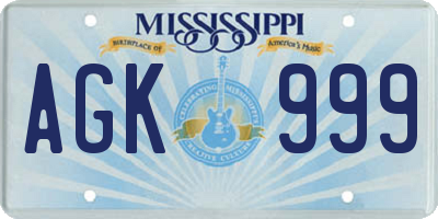 MS license plate AGK999