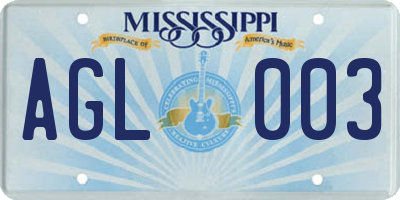 MS license plate AGL003