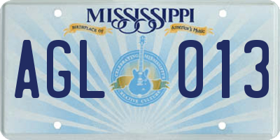 MS license plate AGL013