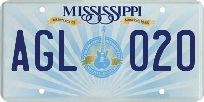 MS license plate AGL020