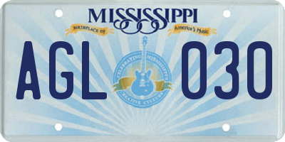 MS license plate AGL030