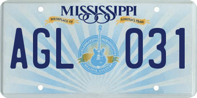 MS license plate AGL031