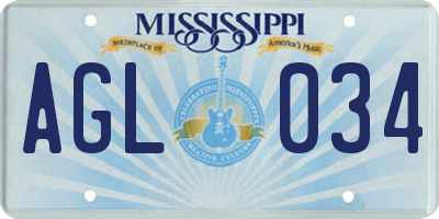 MS license plate AGL034