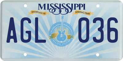 MS license plate AGL036