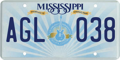 MS license plate AGL038