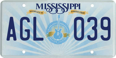 MS license plate AGL039
