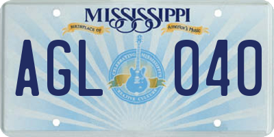 MS license plate AGL040