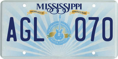 MS license plate AGL070