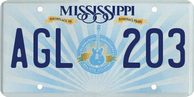 MS license plate AGL203